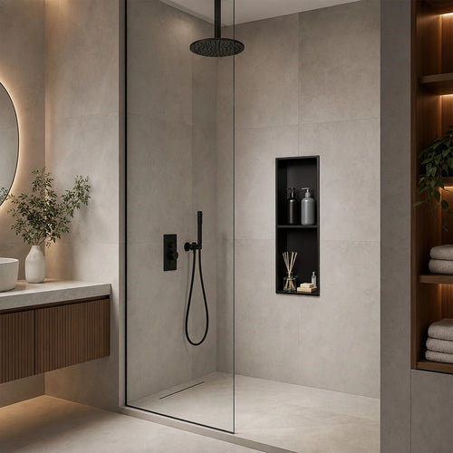 70cm Black Recessed Shower Niche Shelf 304 Stainless Steel No Tile Bathroom Wall Insert