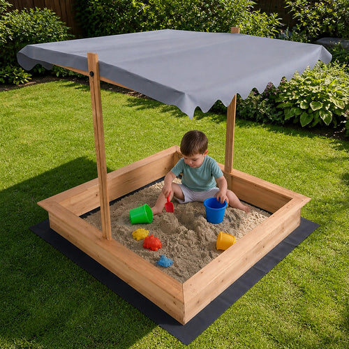 Wooden Sandpit with Canopy – Adjustable Outdoor Play Box