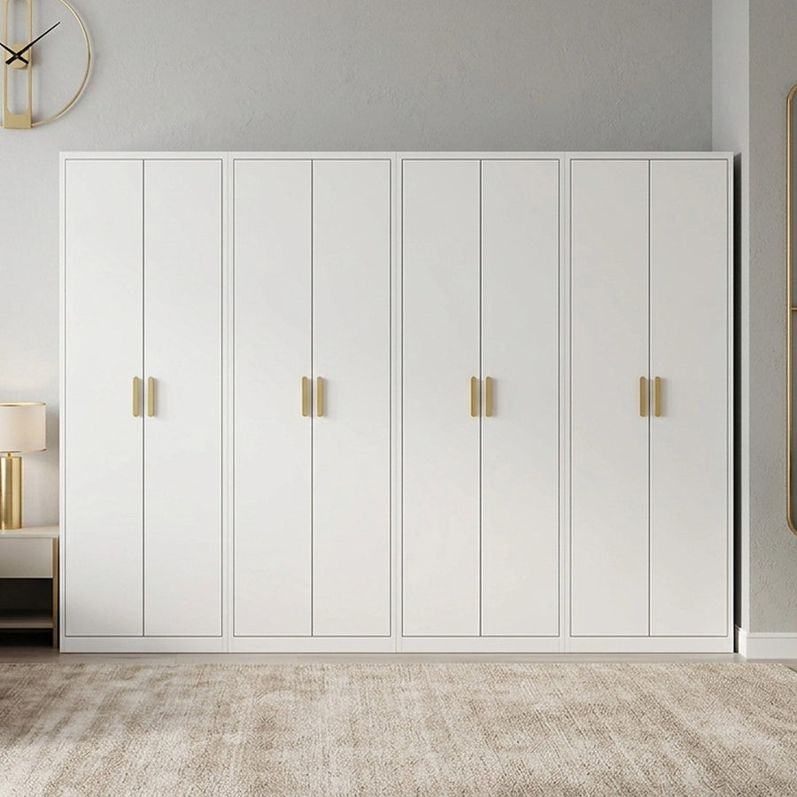 320x200cm 8-Door White Steel 3 Hanging and 1 Shelf Wardrobe with Gold Handle Storage Cabinet