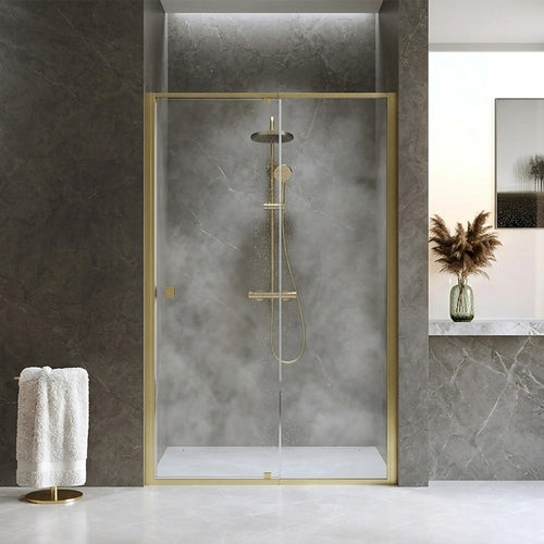 Adjustable Semi Frameless Shower Screen Front: (114~122)x195cm with Gold Hardware and No Side Return