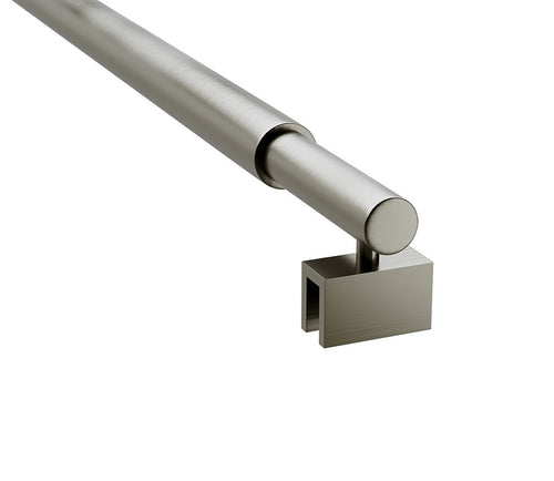 Frameless Shower Screen 110 x 210cm | Curved Glass, Gunmetal Round Stabilising Bar + Wall F-Bracket
