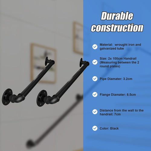 2m Handrail Stair Rail Grab Balustrade Staircase Banister + Installation Kit