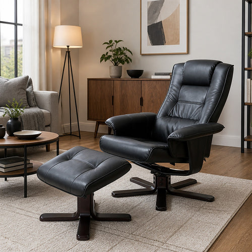 Massage Chair Recliner with Ottoman & Remote – Black PU Leather Lounge for Home Relaxation