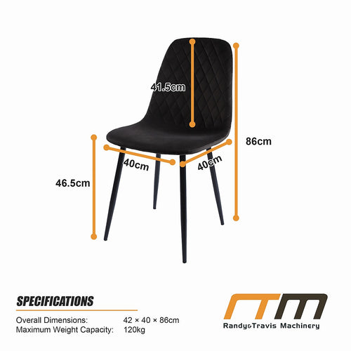 Dining Chair Set of 4 Faux Suede Upholstered Metal Legs Padded Kitchen Dining Chairs Suede Black