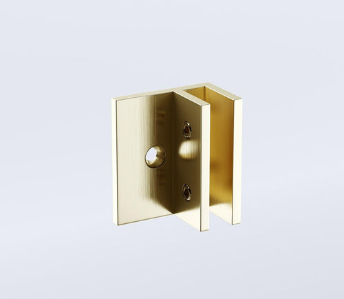 110cm Wall to Wall Frameless Shower Screen with Gold Brackets and Brass Hinges, Square Double Pull Handle