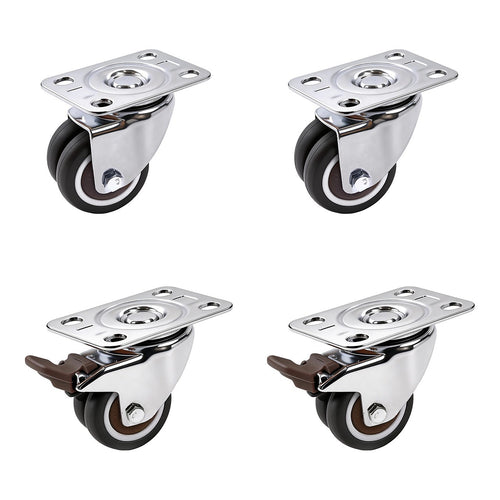 50mm Swivel Caster Wheels Set of 4 with Brakes Twin Wheel Design
