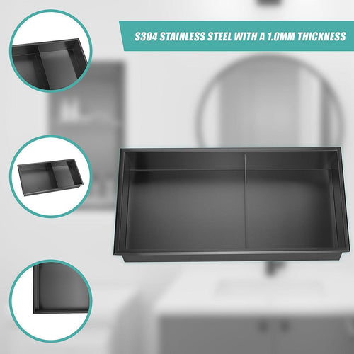 641 x 336 x 101mm Shower Niche Double Shelf Organizer No Tile Needed in Black 