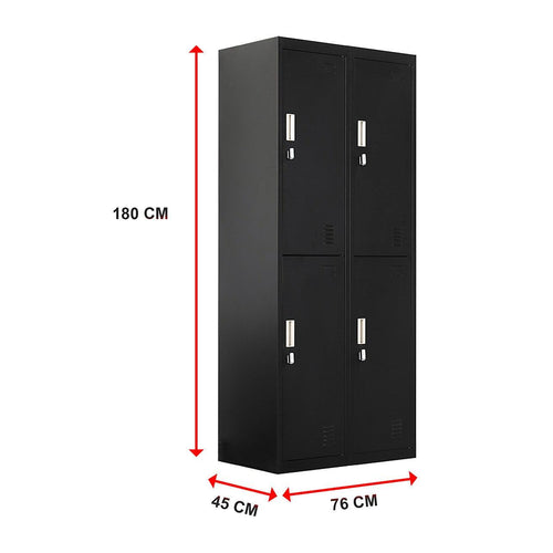 Black Four-Door Office Gym Shed Storage Locker- Padlock-operated