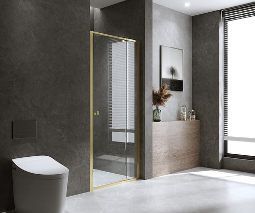 Adjustable Semi Frameless Shower Screen Front: (82~90)x195cm with Gold Hardware and No Side Return