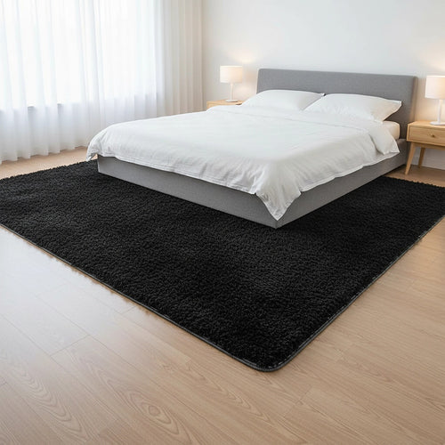 230x160cm Large Shaggy Floor Rug Area Carpet – Black Soft Mat for Bedroom or Living Room Comfort