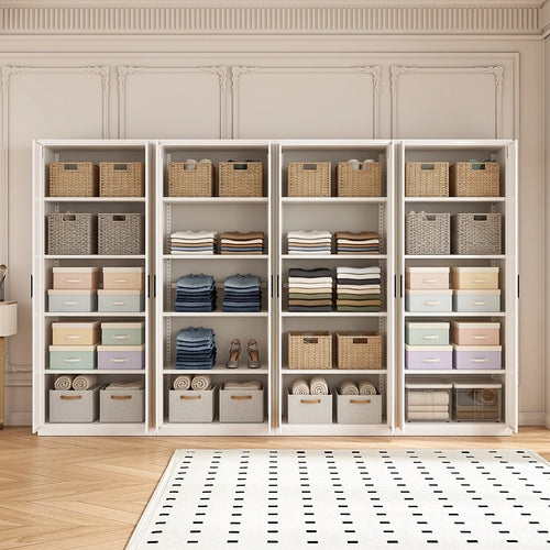 320x200cm 8-Door White Steel Shelf Wardrobe with Black Handle Storage Cabinet