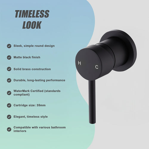 Single Round Shower Bath Mixer Tap Bathroom WATERMARK Approved - Black