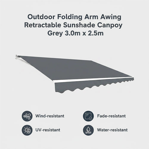 Outdoor Awning Grey - 3x2.5m Retractable Sunshade
