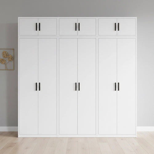 240x240cm 6-Door White Steel 2 Hanging and 1 Shelf Wardrobe with Black Handle Storage Cabinet
