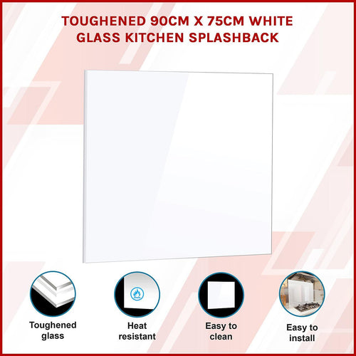 Toughened 90 x 75cm White Glass Kitchen Splashback