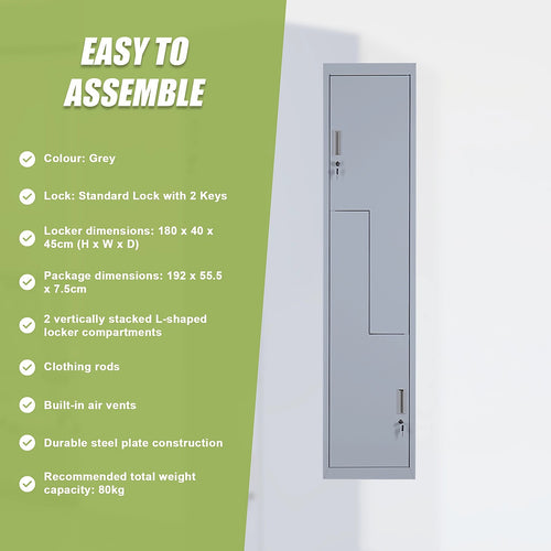 Multipurpose Locker – Grey Dual L-Shaped Door with Standard Lock with 2 Keys