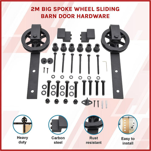 Black Sliding Barn Door Hardware 2M Big Spoke Wheel  
