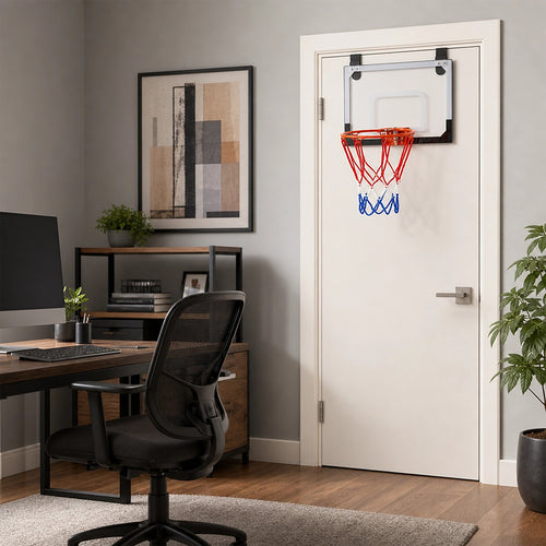 Indoor Mini Basketball Hoop Set – Door-Mounted Backboard Kit with Durable Ring & Mini Ball for Home Play