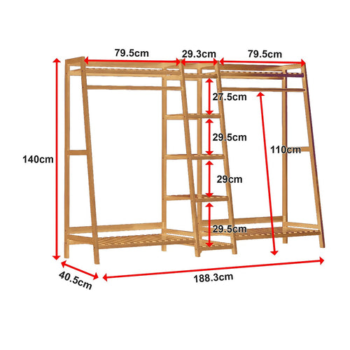 190cm Freestanding Bamboo Clothing Rack – Wood Bedroom Rail