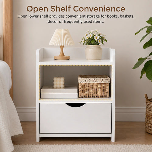 White Bedside Table with Drawer