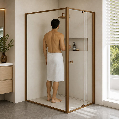 Semi-Frameless Shower Screen – Dust Brown, Front: (74~82)x195cm, Side: (98~101)x195cm