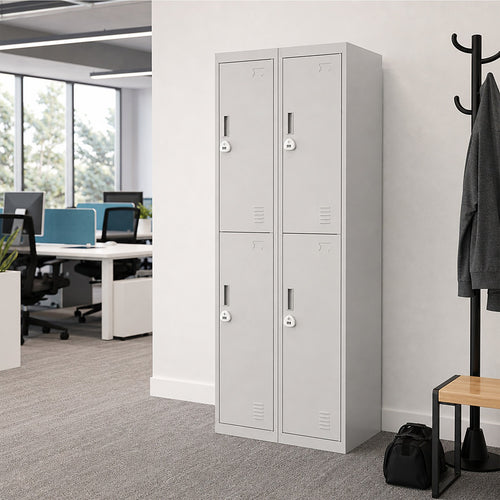 4-Door Metal Locker – 2x2 Layout, Grey, 3-Digit Combination Lock