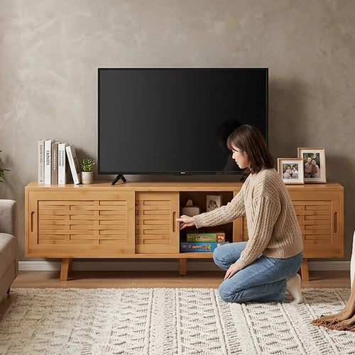 Bamboo TV Cabinet 150cm Entertainment Unit 3 Door