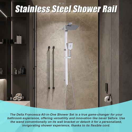 WELS 10" Chrome Rain Shower Head Set Square Dual Heads High Pressure with Handheld