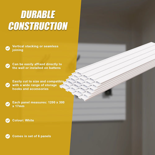 Slatwall Storage Pack for Retail Display Garage Storage - White PVC Panels