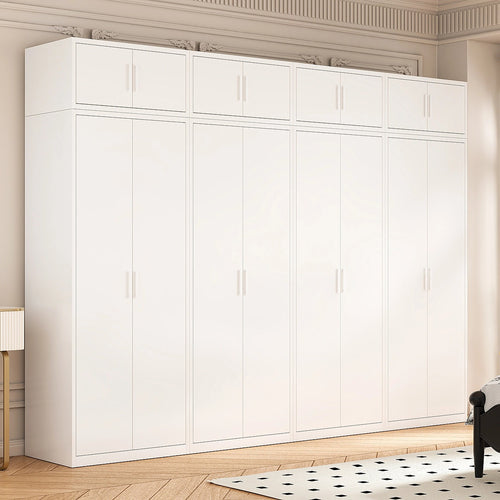320x240cm 8-Door White Steel Shelf Wardrobe with White Handle Storage Cabinet