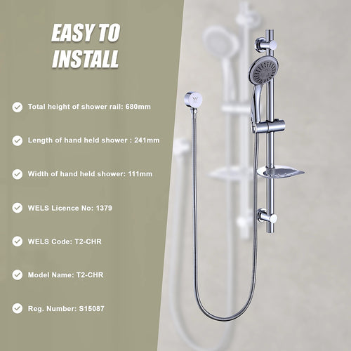 Chrome Hand Held Shower Rail Set with Soap Dish – Modern Bathroom Fixture