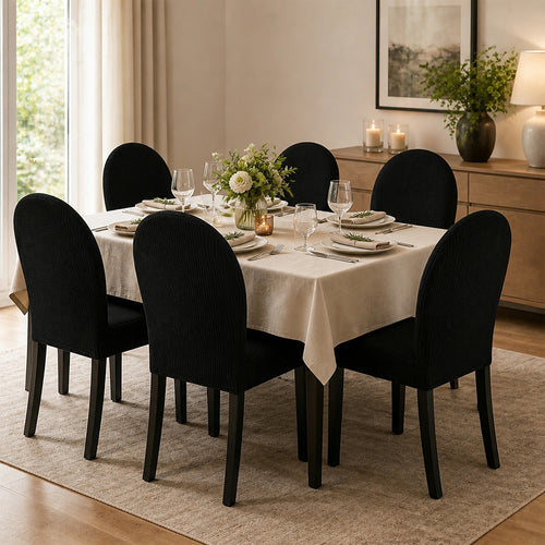 Dining Chair Covers 6 Pack Black Stretch Jacquard Washable Slipcovers