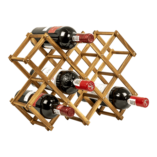 Wooden Wine Rack Freestanding 10 Bottles Countertop Storage