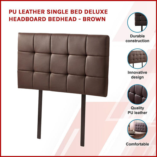 Single PU Leather Bed Deluxe Headboard Bedhead - Brown