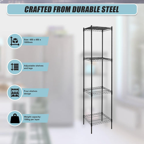 Modular Wire Storage Shelf 450 x 450 x 1800mm Steel Shelving - Baking Black Technology