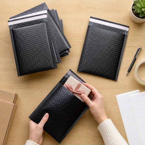 100 Pack Black Poly Bubble Mailers 18x23cm Padded Shipping Envelopes for Secure Parcel Delivery