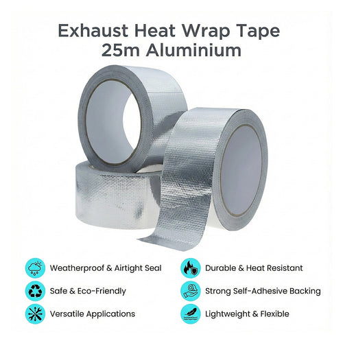 Exhaust Heat Wrap Tape 25m Aluminium – High-Temp Car Pipe Insulation & Shield