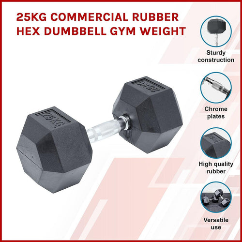 25kg Commercial Rubber Hex Dumbbell Gym Weight