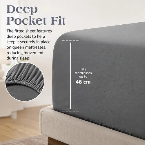 Queen 4 Piece Microfiber Sheet Set Deep Pocket Light Grey