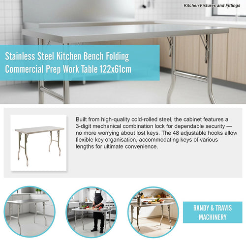 122x61cm Stainless Steel Folding Kitchen Bench – Commercial Prep Work Table