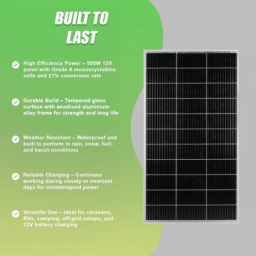 500W 12V Monocrystalline Solar Panel Kit – Battery Charger for Caravan & Camping