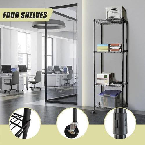 Modular Wire Storage Shelf 450 x 450 x 1800mm Steel Shelving - Baking Black Technology with Wheels