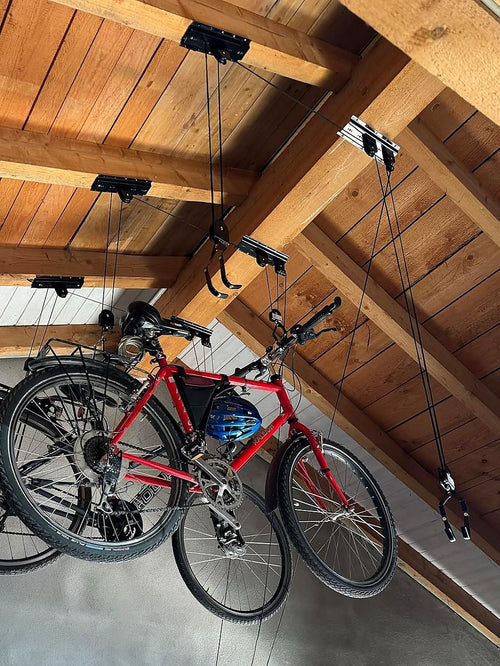 Heavy Duty Bike Hoist Pulley Lift – Secure Garage Ceiling Storage Rack with Safety Lock