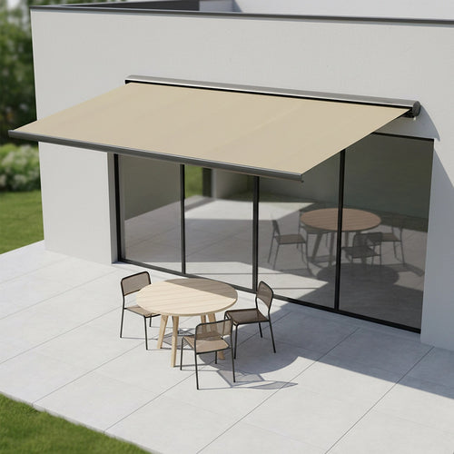 Heavy Duty Full Cassette Retractable Awning: Motorised 5.0 x 3.0m Beige Sunshade