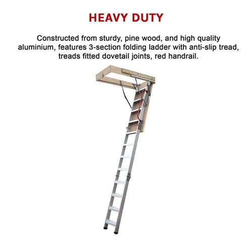 Deluxe Aluminium Attic Loft Ladder - 2.7m to 3.05m