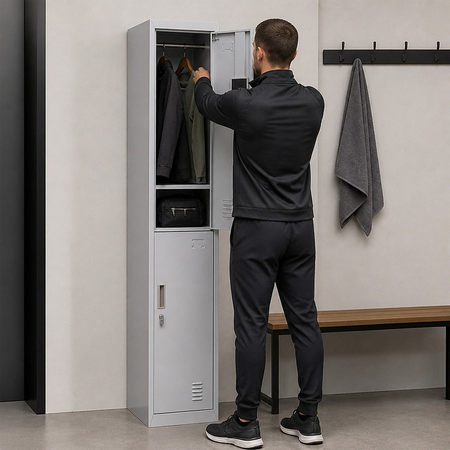2-Door Metal Locker Cabinet in Grey – Padlock-operated