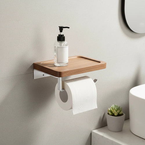 Toilet Paper Holder with Shelf Wall Mounted Bathroom Storage & Display