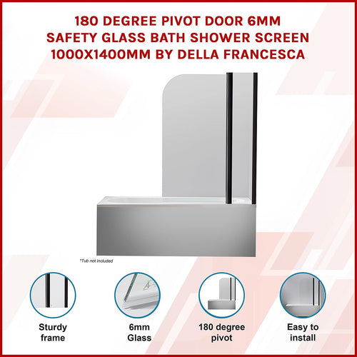 180° Black Pivot Door 6mm Safety Glass Bath Shower Screen By Della Francesca - 100 x 140cm