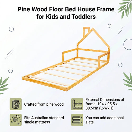 Low Bed for Kids - Wood Pine Wood Single Floor Bed