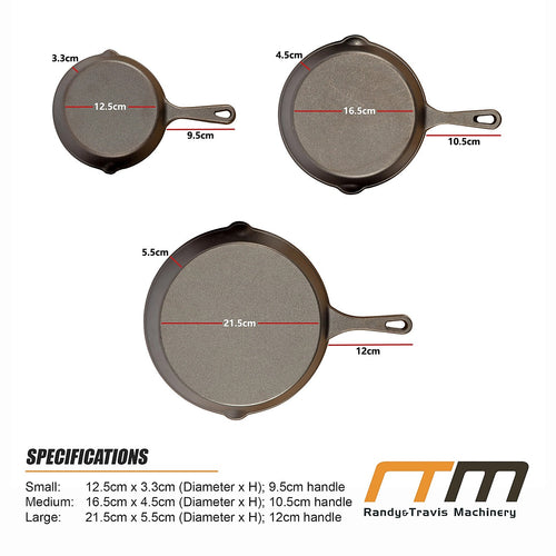 Chef Cast Iron Frying Pan Set – 3-Piece Skillet, Grill & Oven-Safe Cookware for Versatile Home Cooking